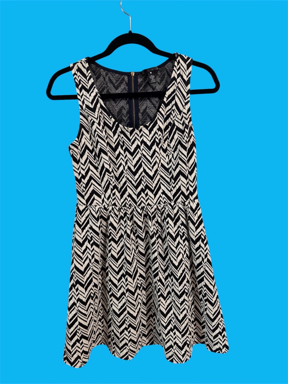 Aqua Black and White Chevron Mini Dress